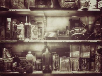 Stack of objects on shelf