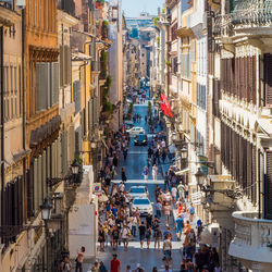 High angle view of crowd in city