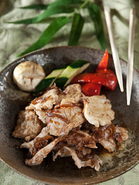 High angle view of meal served in plate