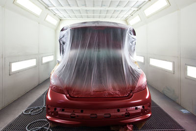 Close-up of red vintage car