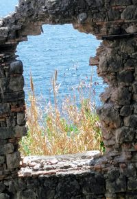 Scenic view of rock by sea