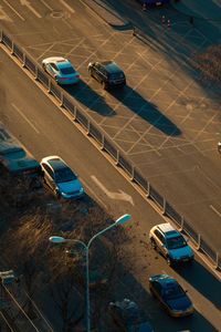 High angle view of traffic on road in city