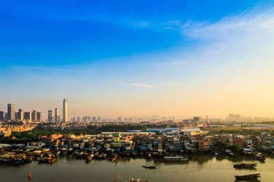 Aerial view of city at waterfront