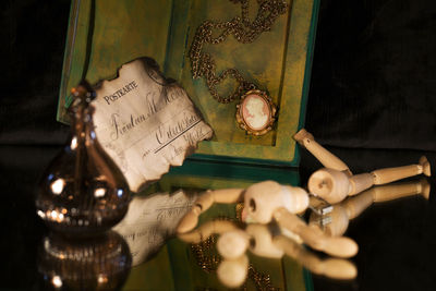 Close-up of clothes hanging on the wall