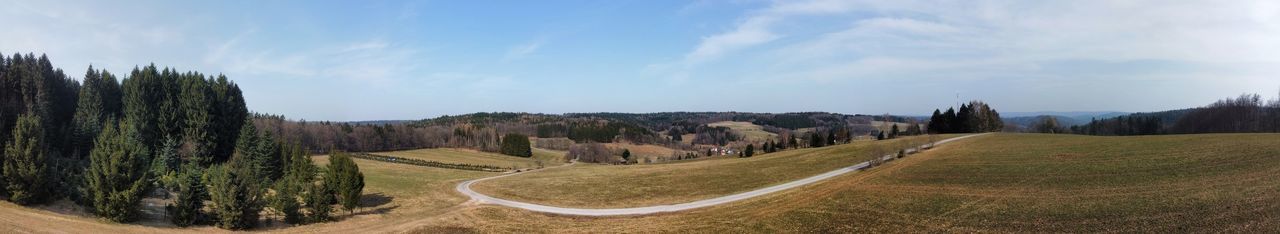 Scenic view of agricultural field against sky