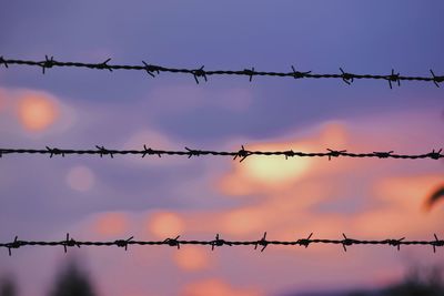 Low angle view of barbed wire against sky