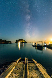 Scenic view of lake against star field at night