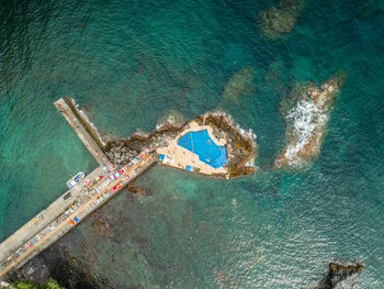 High angle view of people on beach