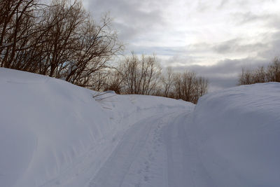 Scenic view of snow covered mountain against sky