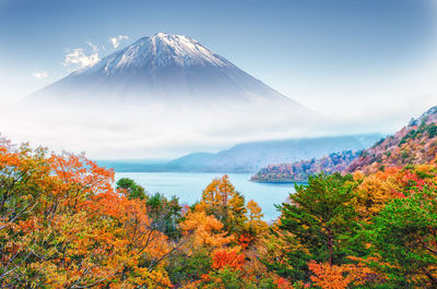 Scenic view of snowcapped mountain against sky