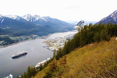 View from mt roberts looking up the channel in juneau, ak.