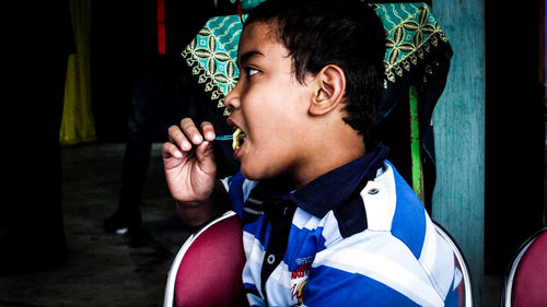 Portrait of boy looking away