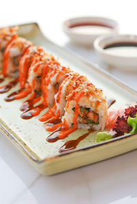 Close-up of food in plate on table