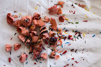 High angle view of pencil shavings