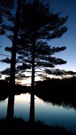 Silhouette tree by lake against sky during sunset