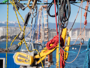 Close-up of rope on fishing boat