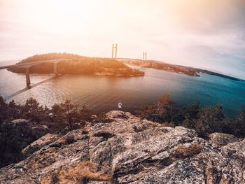 View of suspension bridge over sea