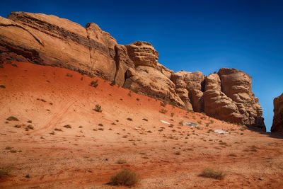 Low angle view of rock formations against blue sky