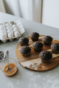 Cupcakes on wooden board