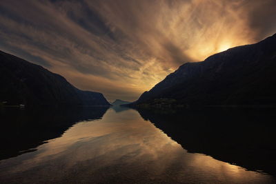 Scenic view of lake against sky during sunset