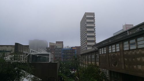 Modern cityscape against clear sky