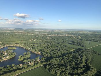 High angle view of trees on landscape against sky