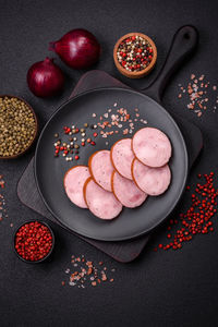 High angle view of food in plate on table