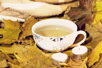 Close-up of coffee cup on table