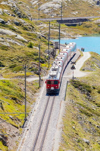 High angle view of train on railroad track