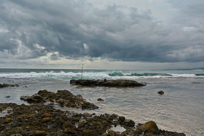 Scenic view of sea against cloudy sky