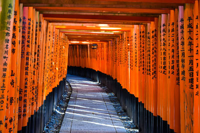 Vermillion gates at the fushimi inari shrine, kyoto, japan