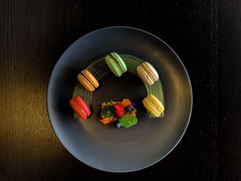 High angle view of food in plate on table