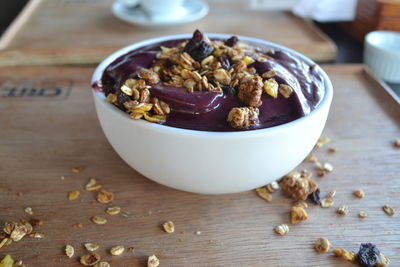 High angle view of breakfast in bowl on table