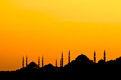 Silhouette of hagia sophiaagainst sky during sunset