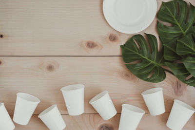 High angle view of coffee cup on table