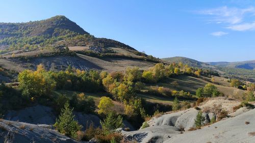 Scenic view of mountains against clear sky