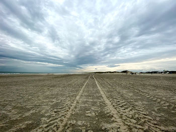 View of tire tracks on land