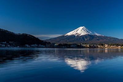 Scenic view of lake against blue sky