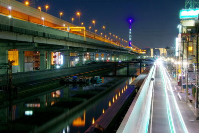 Panoramic view of bridge in city at night