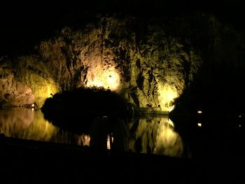 Reflection of trees in water at night