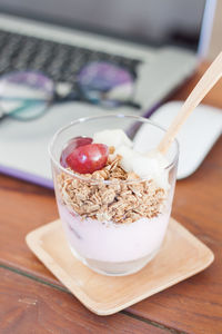 Close-up of breakfast on table