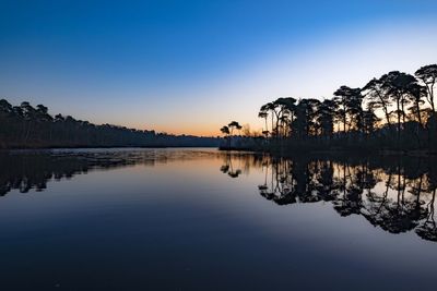 Scenic view of lake against sky at sunset