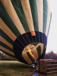 Hot air balloon flying against sky