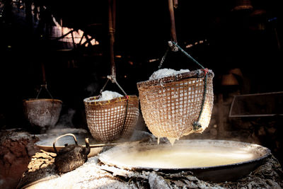 Close-up of wicker basket on table at market stall