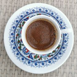 High angle view of coffee on table