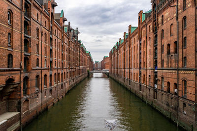 Canal amidst buildings against sky in city