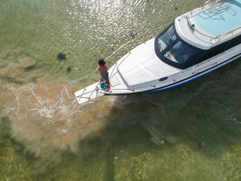 High angle view of man in sea