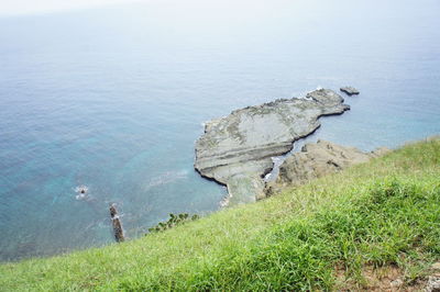 High angle view of rocks on beach