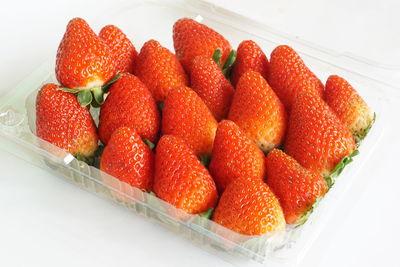 High angle view of strawberries