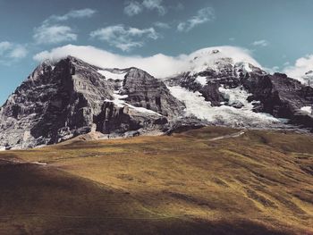 Scenic view of snowcapped mountains against sky